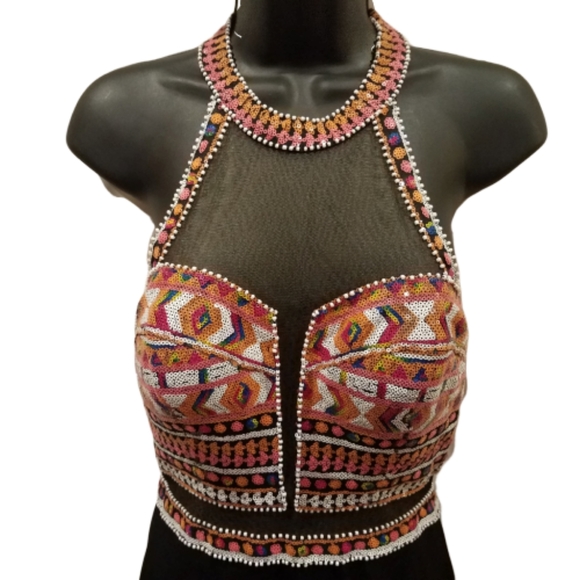 GoldenAsp Beaded Sheer Illusion Sweetheart Aztec - Picture 2 of 6